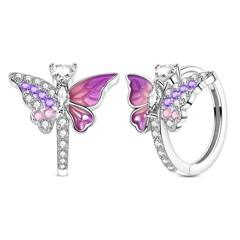 Colorful Butterfly Bee Ladybug Rainbow Flower Earrings in 925 Sterling Silver for Women Fashion Jewelry Gifts