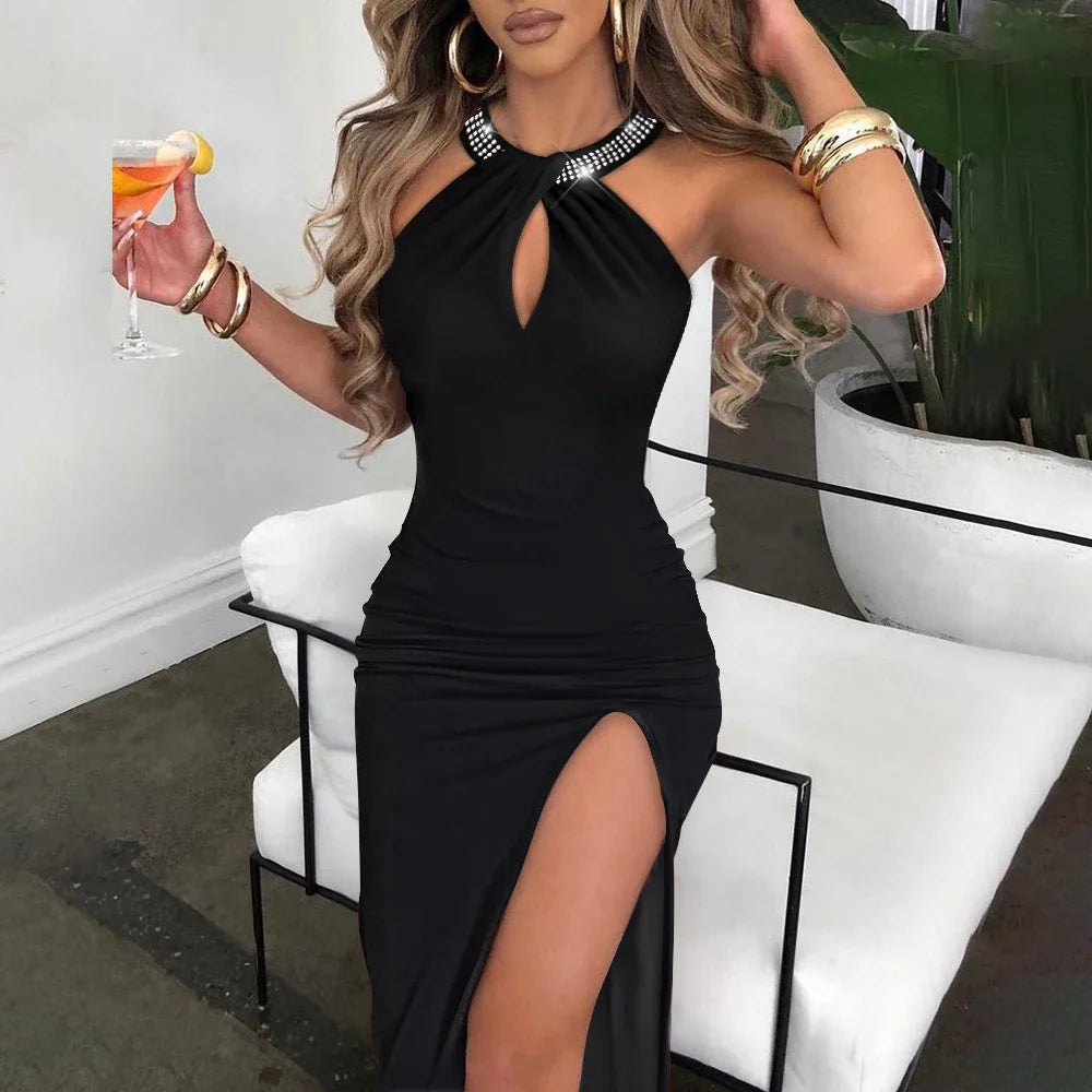 Black Backless Halter Dress Women Mini Sexy Party Cocktail