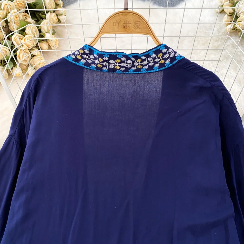 Bohemian Embroidered Floral Dress For Women Beachwear