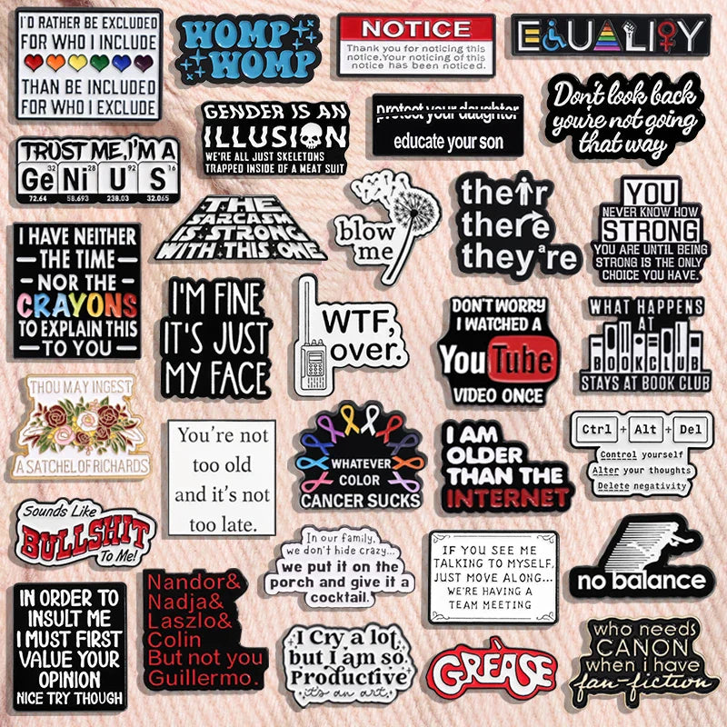 Custom Quotes Enamel Pins with Funny Phrases and Positive Sayings Rainbow Text Brooch Lapel Badge Jewelry Gift for Friends