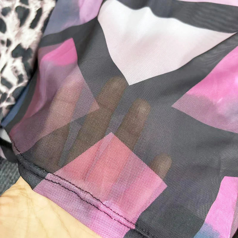 Mesh Print Maxi Dress With V Neck Full Sleeve Bodycon