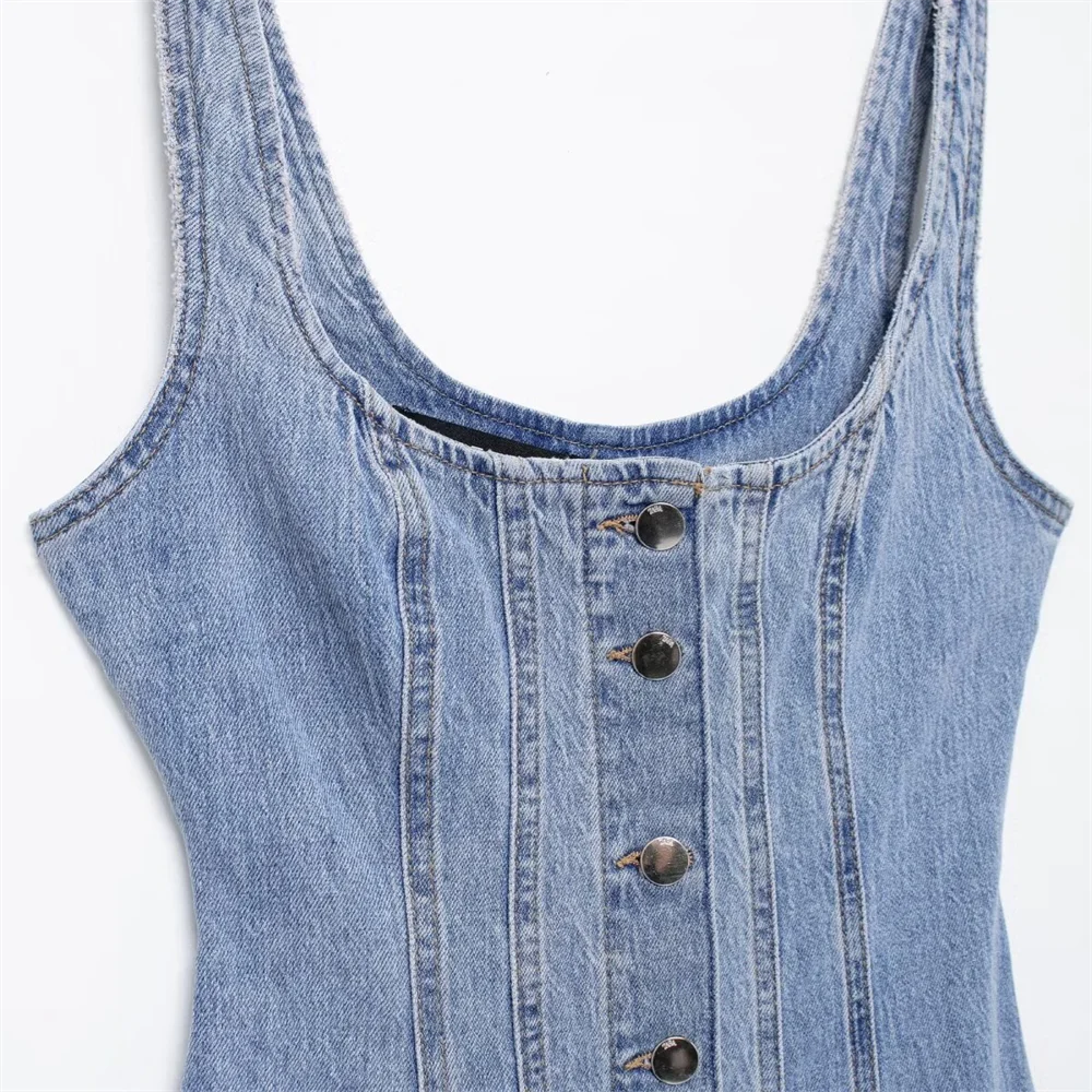 Belted Denim Midi Dress For Women With Cinched Waist