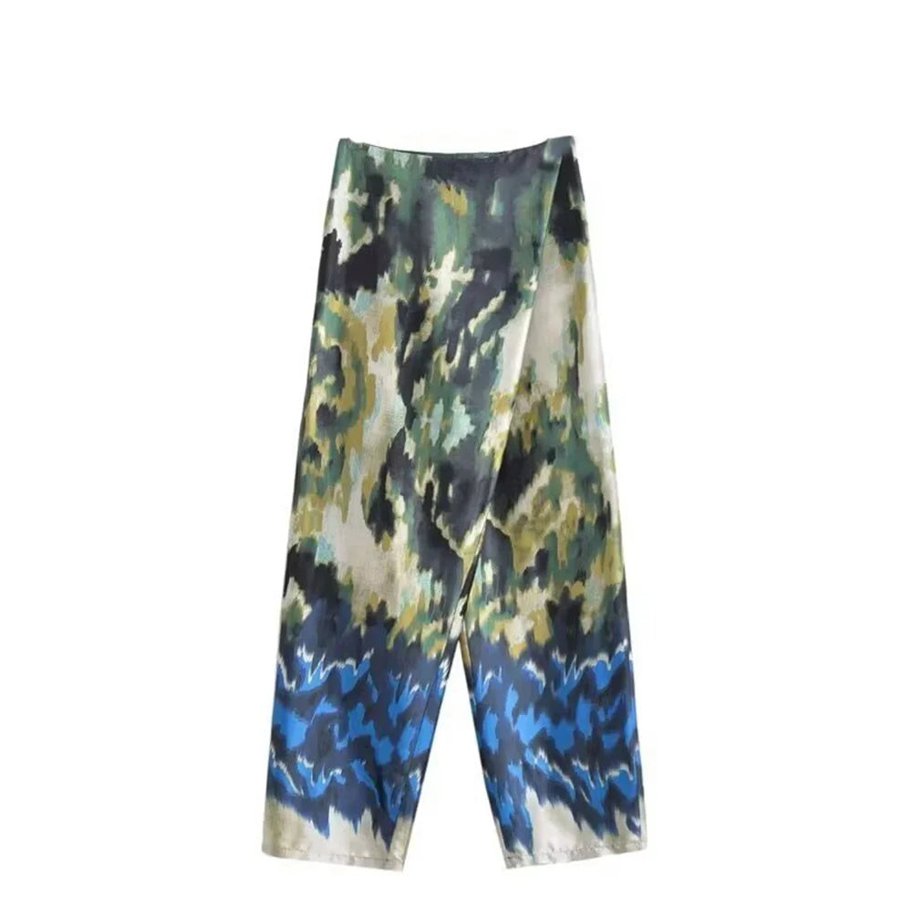 Women's Printed Shirt and Scarf Printed Pants Set for Spring and Summer Fashion