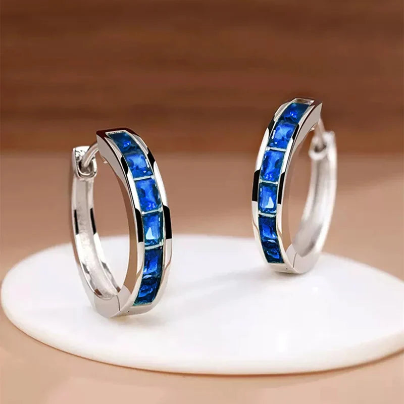 Women's Classic Hoop Earrings with Princess Square CZ Elegant Jewelry Accessories