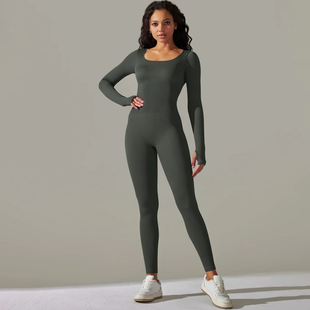 Women's Yoga Tracksuit Set One Piece Long Sleeve Jumpsuit for Workout and Gym Activities