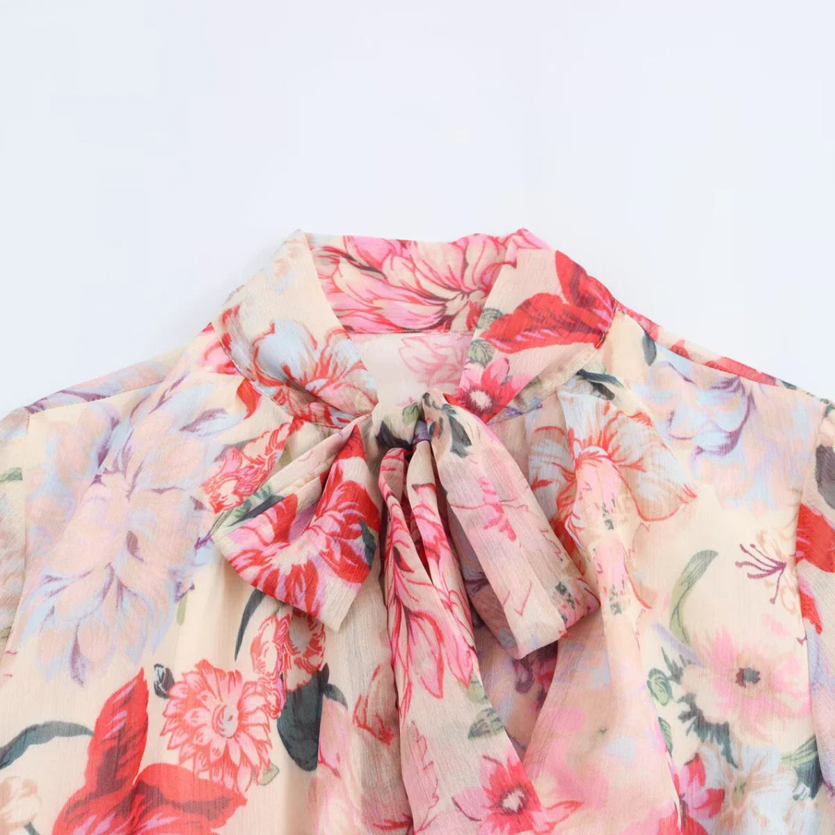 Floral Print Midi Dress With High Neck And Tie Front Belt