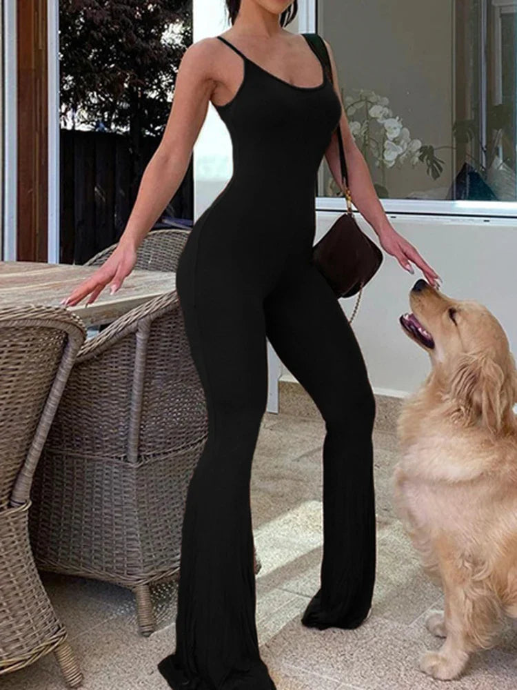 Sexy Backless Skinny Black Slip Romper Womens Sleeveless Jumpsuit Casual Solid Basic Sports Overall