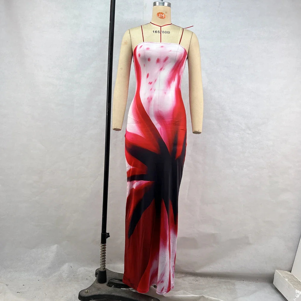 Patchwork Strapless Maxi Beach Dress With Printed Pattern