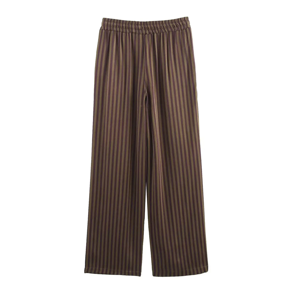 Women's Striped Long Sleeve Shirt with Collar and Striped Casual Pants for Spring Fashion