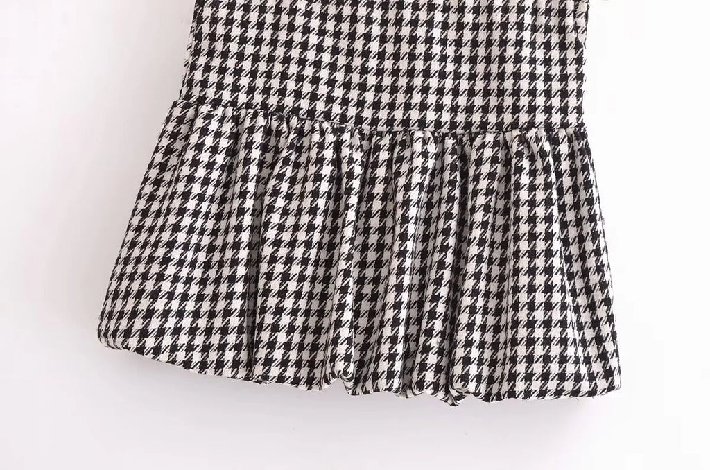 Spring Women's Houndstooth Long-Sleeve Round Neck Commuter Jacket with Casual Temperament Short Skirt Set
