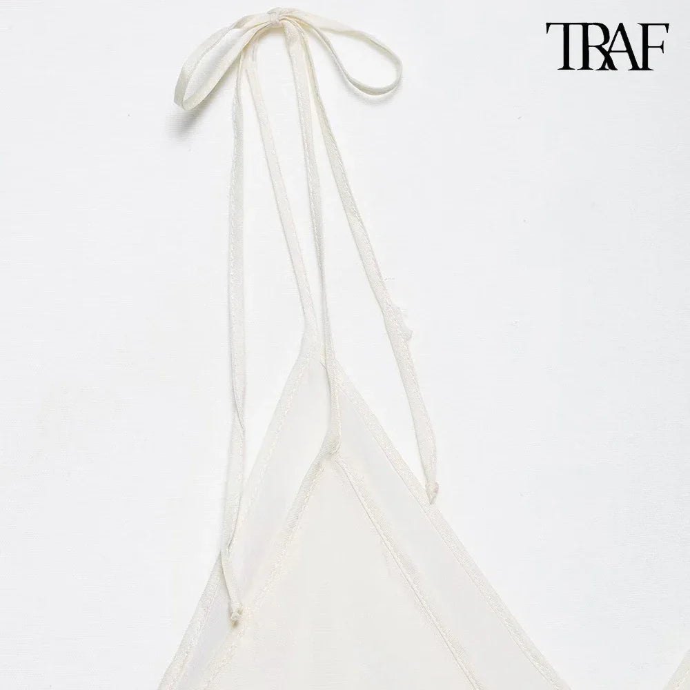 Elegant Tie Dye Print Halter Dress for Beach Vacation