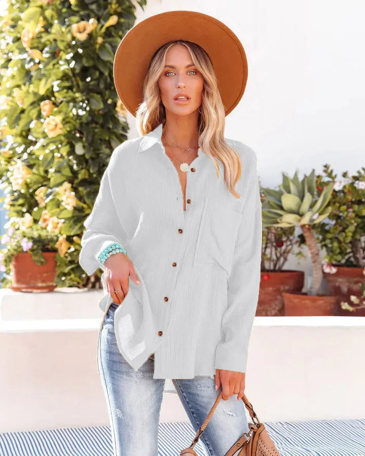 Women's High-End Long Sleeve Batwing Shirt with Drop Shoulders for Spring Fashion