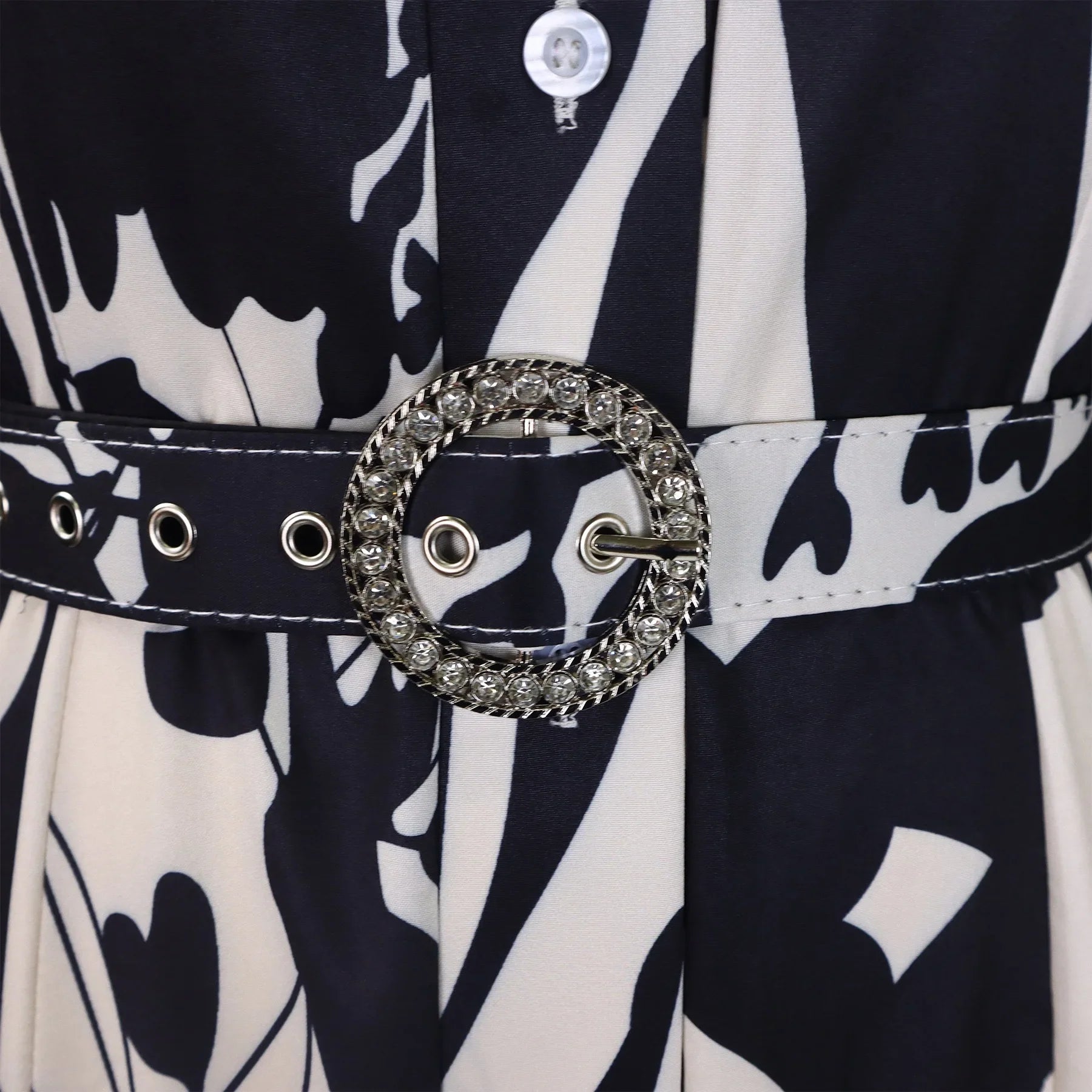 Printed Dress For Women Elegant Turn Collar Ankle Length