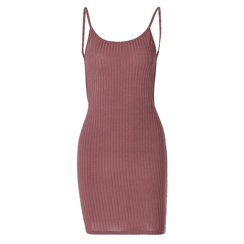 Ribbed Backless Mini Dress With Square Collar For Nightclub