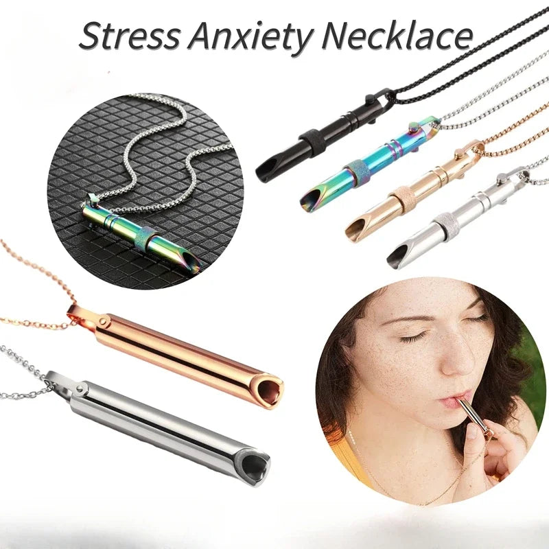 Breathing Anxiety Necklace for Mindfulness and Stress Relief Stainless Steel Calming Chain in Gold Black Silver and Rose Gold