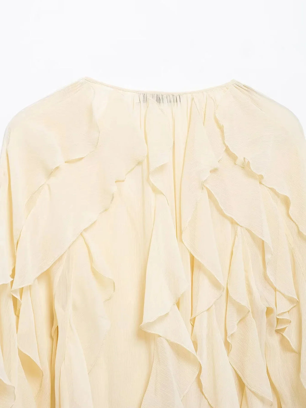 Burgundy Mesh Ruffle Blouse for Women Long Sleeve Sheer Loose Fit Elegant Party Top