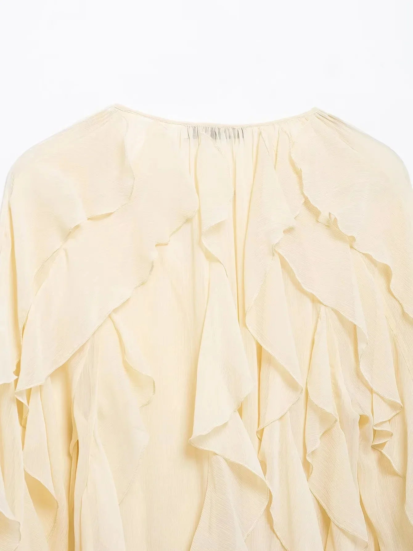 Burgundy Mesh Ruffle Blouse for Women Long Sleeve Sheer Loose Fit Elegant Party Top