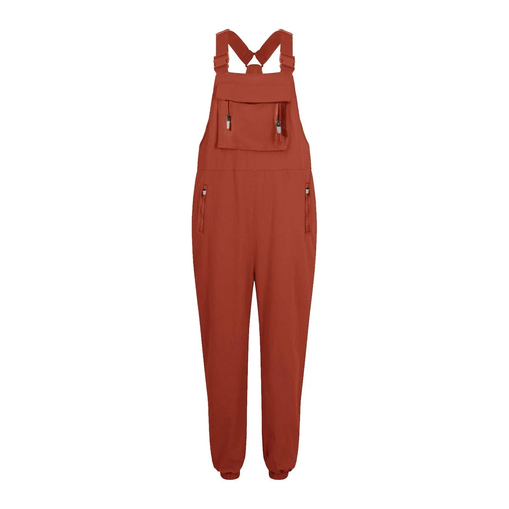 Women's Summer Casual Loose Wide Leg Jumpsuit with Adjustable Straps Pockets and Retro Button Detail Solid Color Sleeveless Overalls