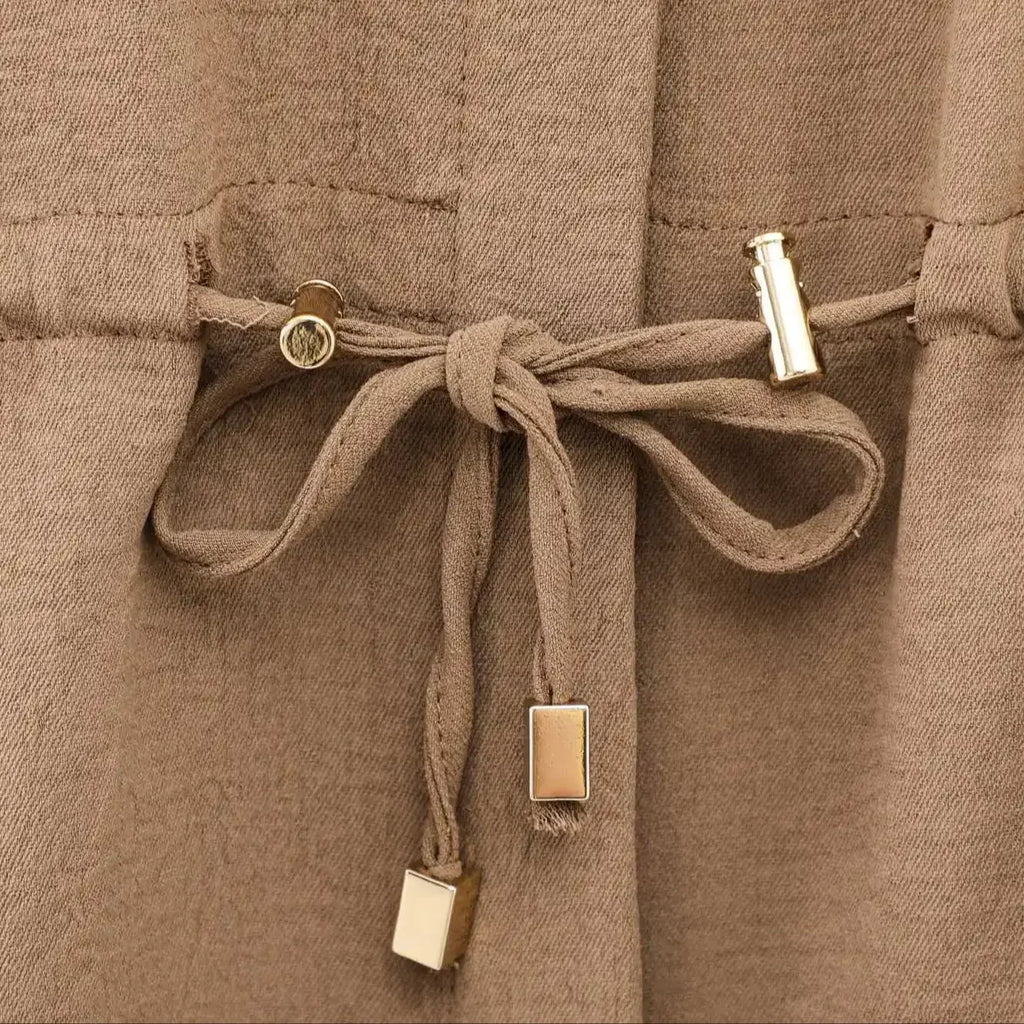 Women's Lace Up Kimono Shirt Top and Elastic Waist Wide Leg Trousers Two Piece Set