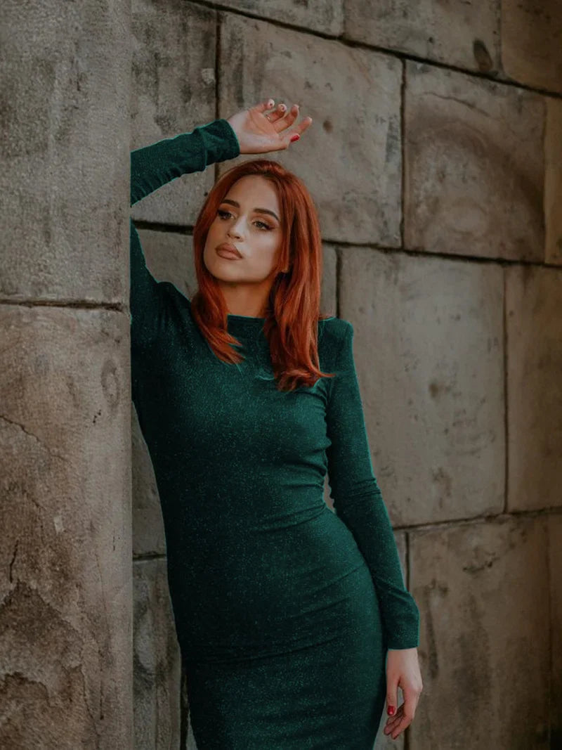 Glitter Backless Ruched Midi Dress For Women Party Dress