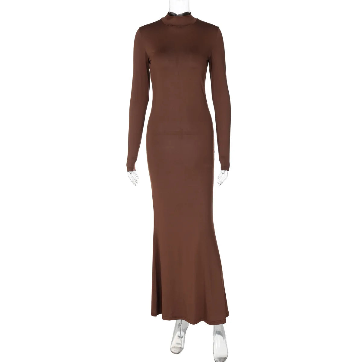 Womens Maxi Dress Autumn Turtleneck Button Long Sleeve