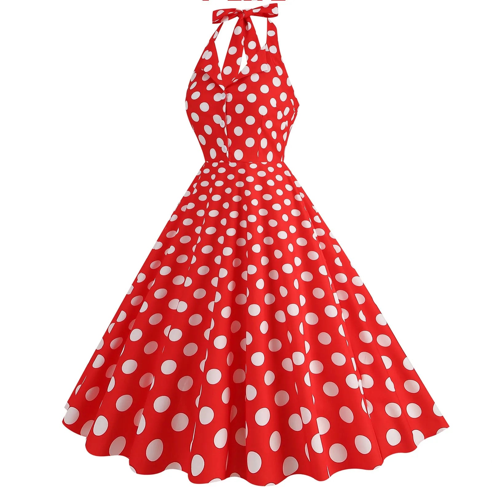 Retro Polka Dot Lace Up Backless Dress With Swing Puff