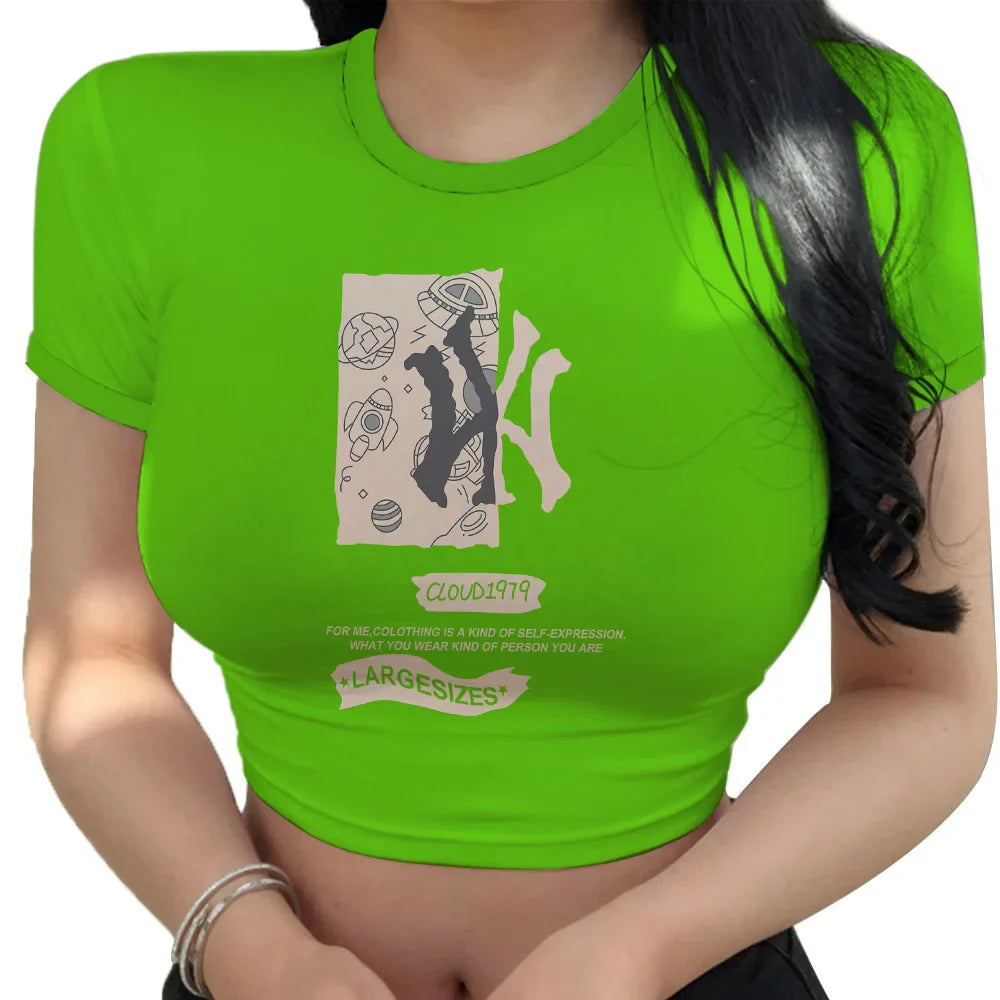 Girls Crop Top T Shirt for Women with Short Sleeves in Harajuku Streetwear Style Quick Dry Daily Tee