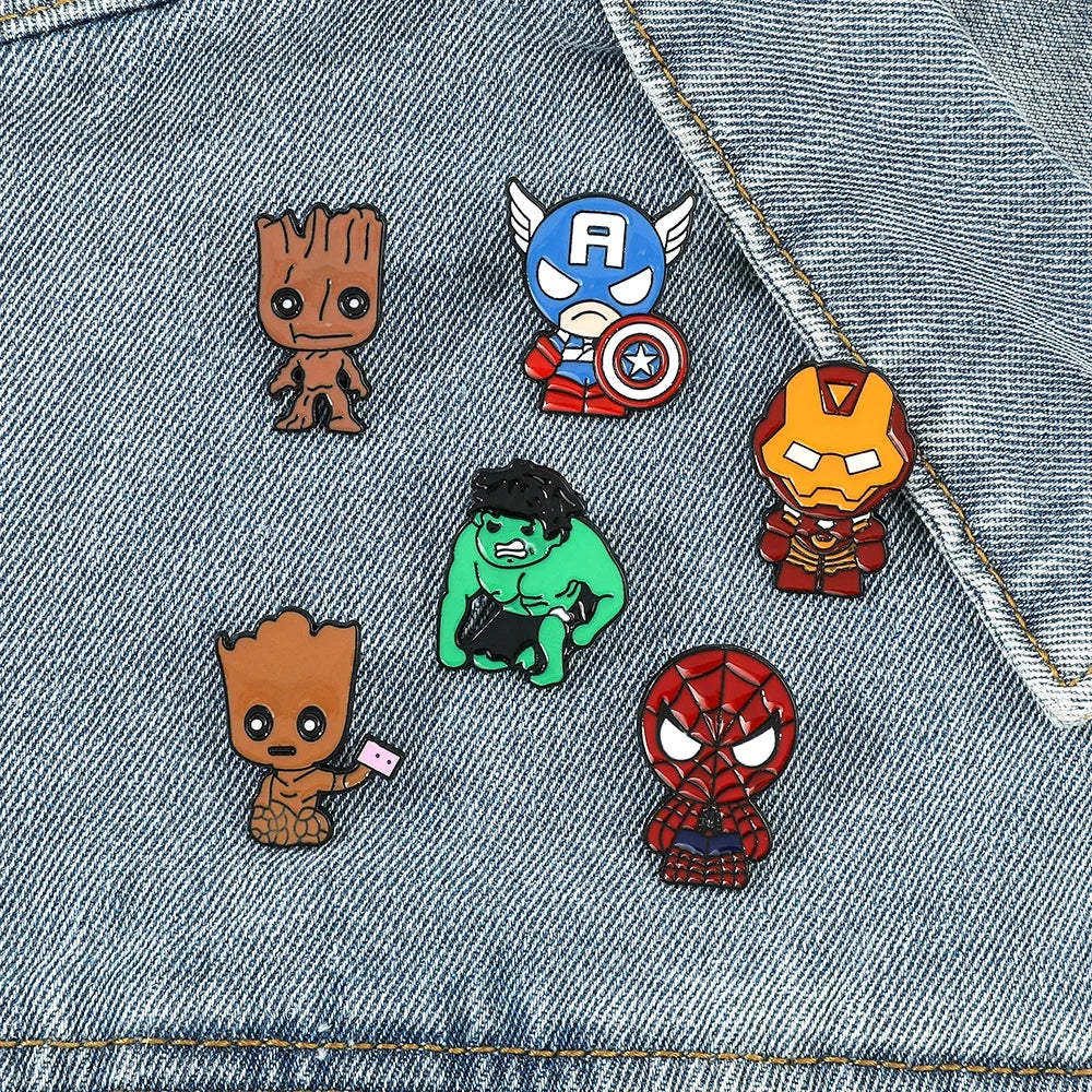 6 Pcs Creative Spider Man and Hulk Enamel Pins Set Unique Metal Badges for Backpacks and Clothing Jewelry