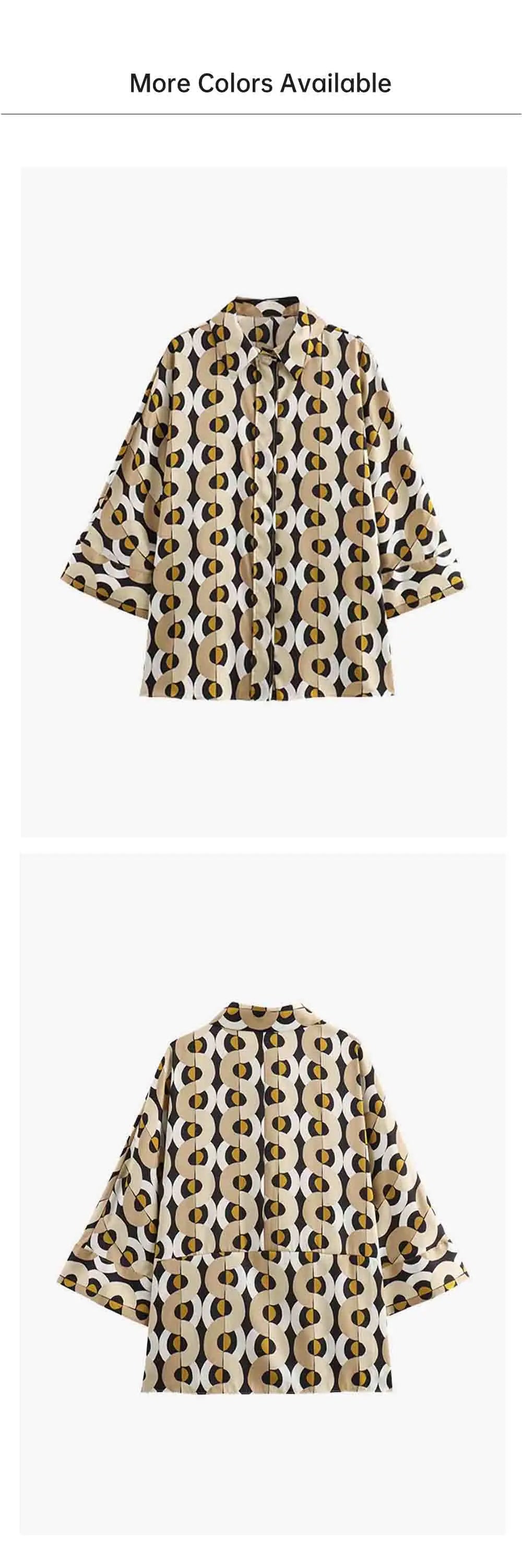 Casual Women's Geometric Printed Shirt and High Waist Straight Leg Pants Set