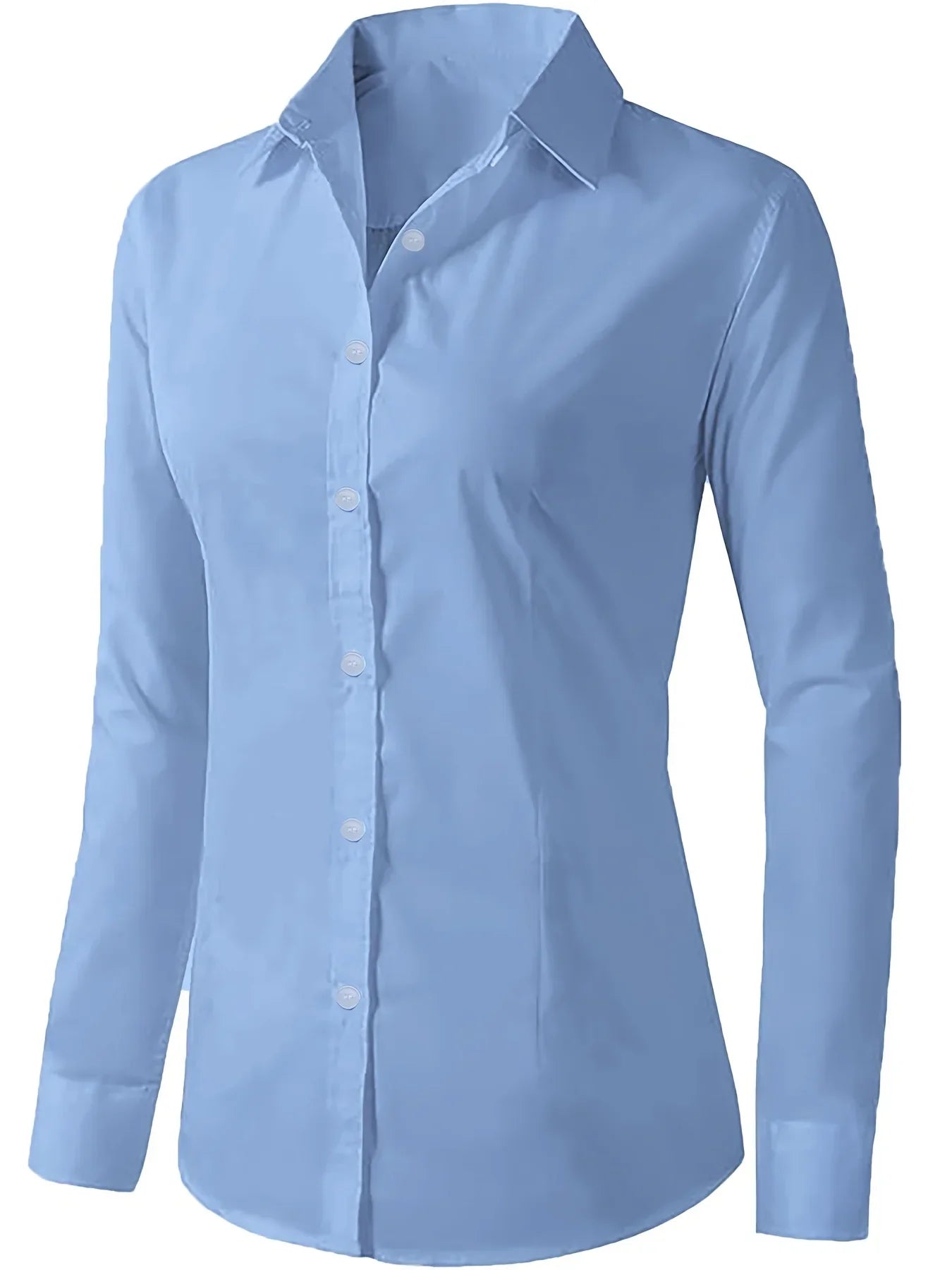 Solid Button Front Shirt Elegant Long Sleeve Lapel Blouse Lightweight Basic Top for Spring and Fall Women's Fashion Office Casual Wear