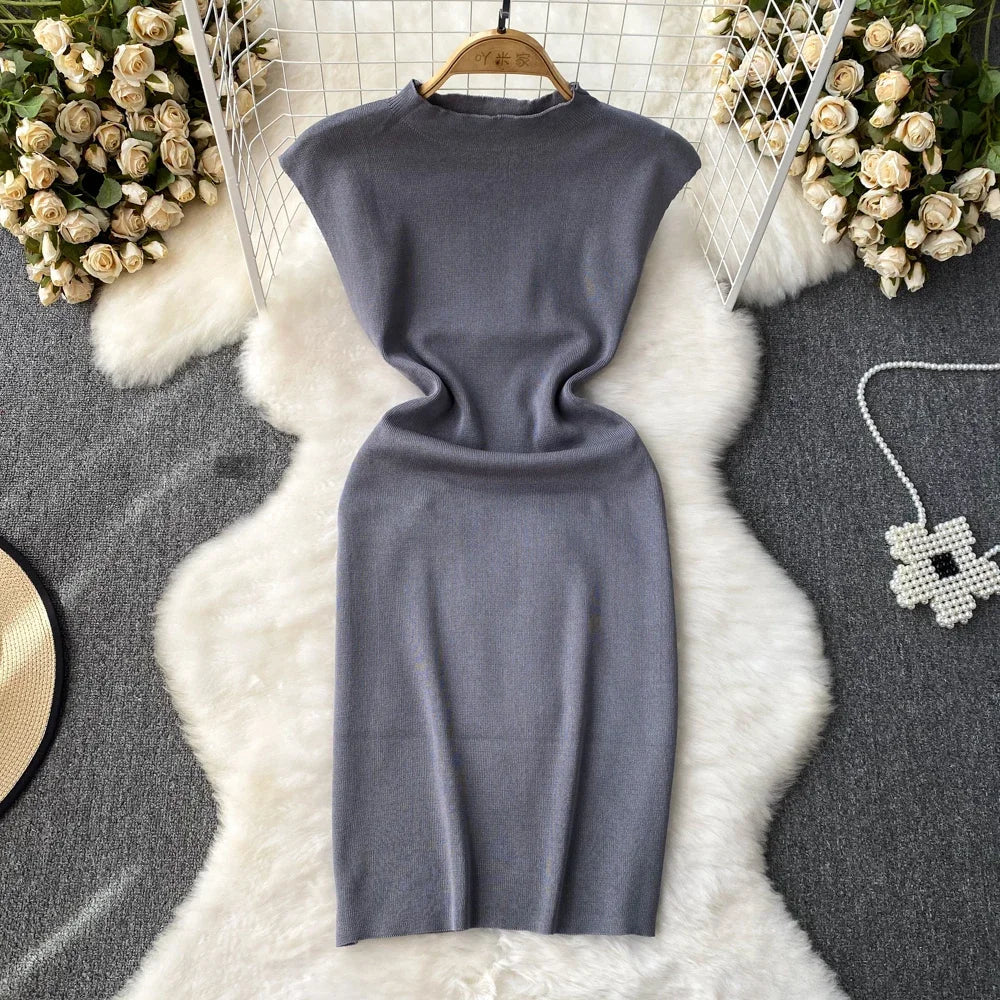 Pink Backless Summer Knit Bodycon Beach Dress for Women