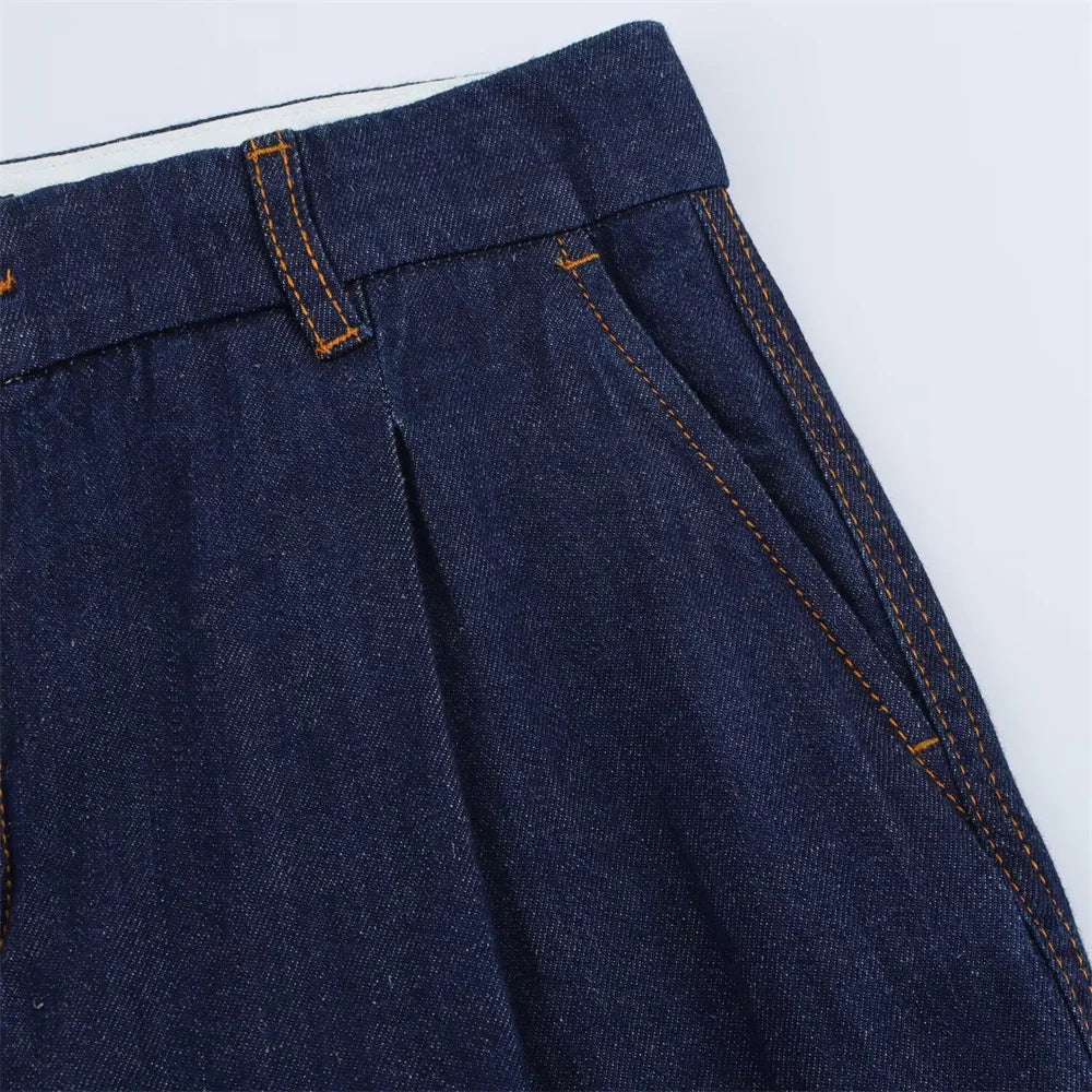 Women Denim Set Loose Fit Button Down Shirt and Wide Leg Pants Casual Outfit