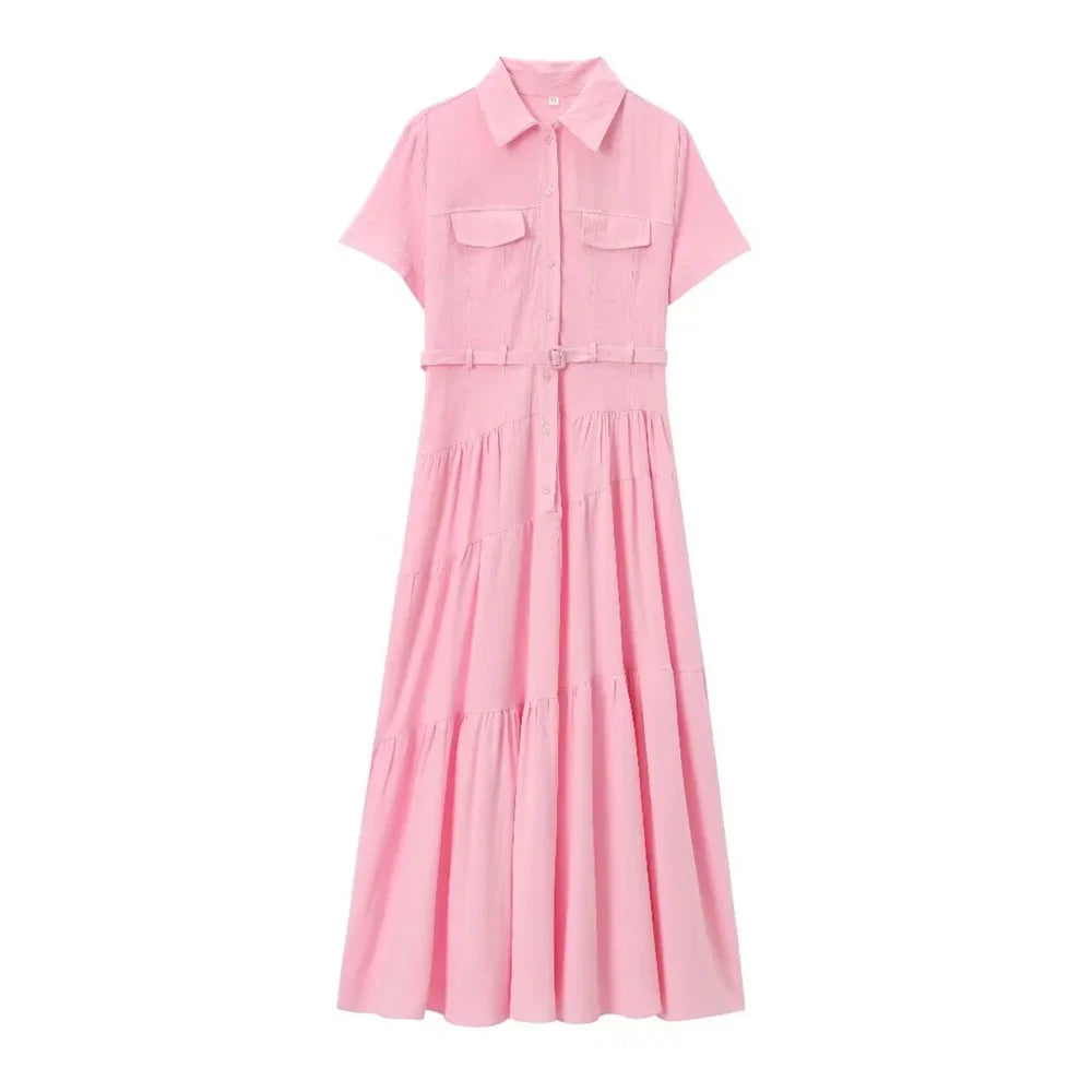 Elegant Belted Shirt Dress For Women Versatile Fashion