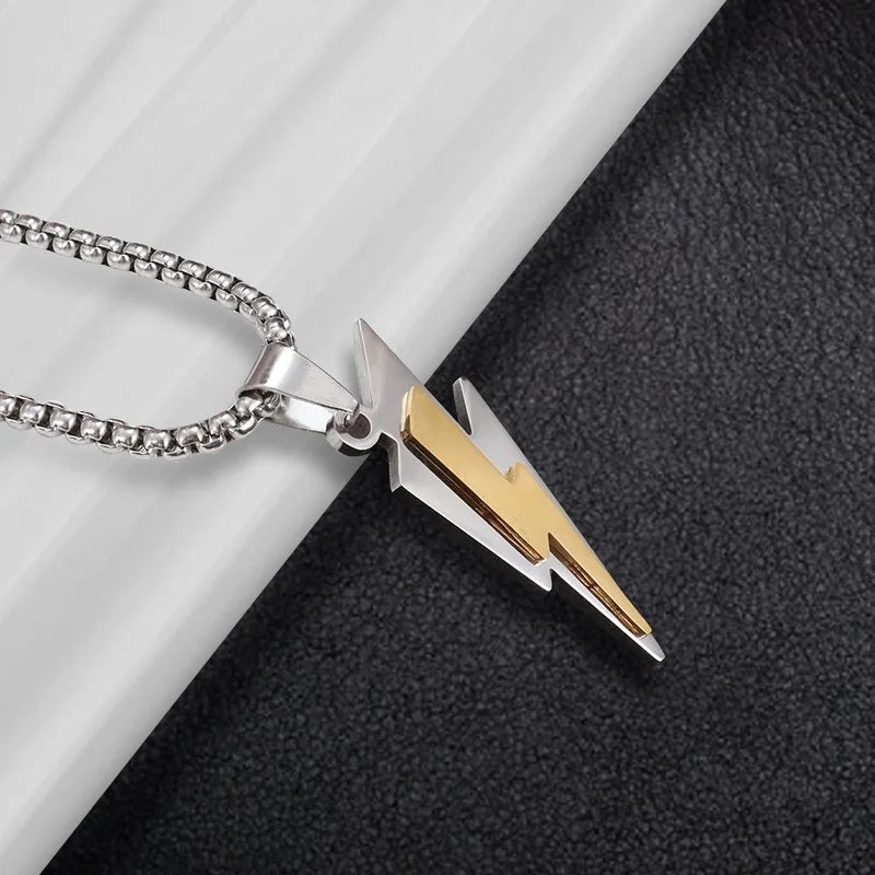 Trendy Gamepad Lightning Stainless Steel Necklace for Women and Men in Gold Color with Crystal Embellishments