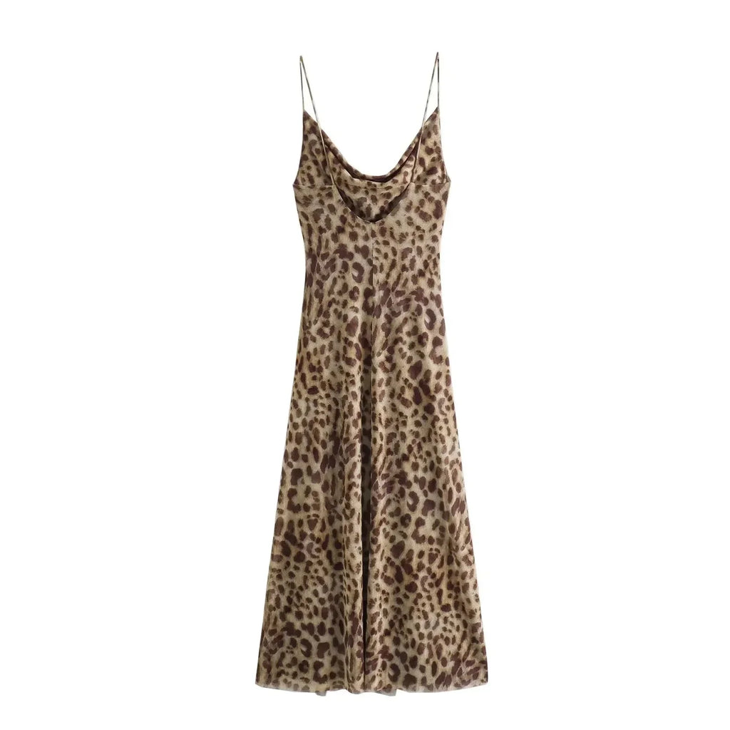 Leopard Zebra Print Tulle Slip Dress Midi Backless Party