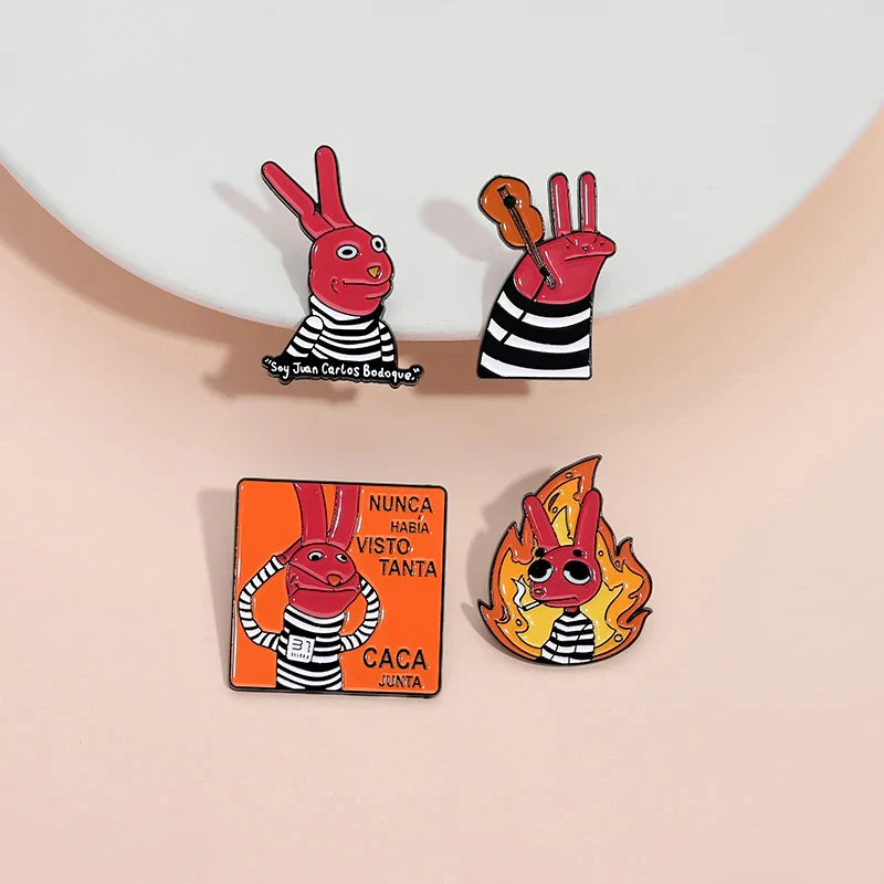 Humorous Anime Character Enamel Pins Red Eared Rabbit Brooch for Backpack and Jewelry Gifts