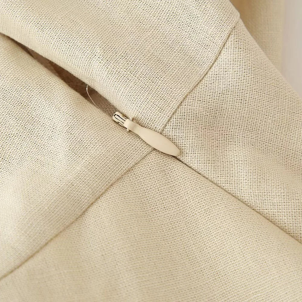 Slim Fit Linen Blend Mini Dress With Bow Decoration