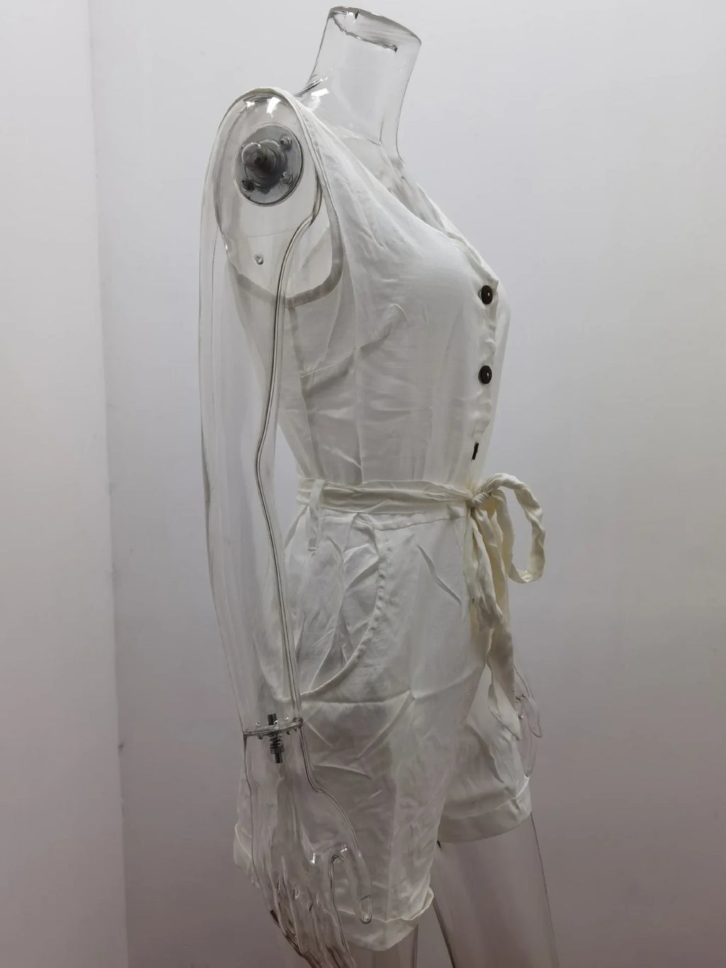 Women's Casual V Neck Monochromatic Jumpsuit with Five Point Shorts Lightweight Summer Outfit