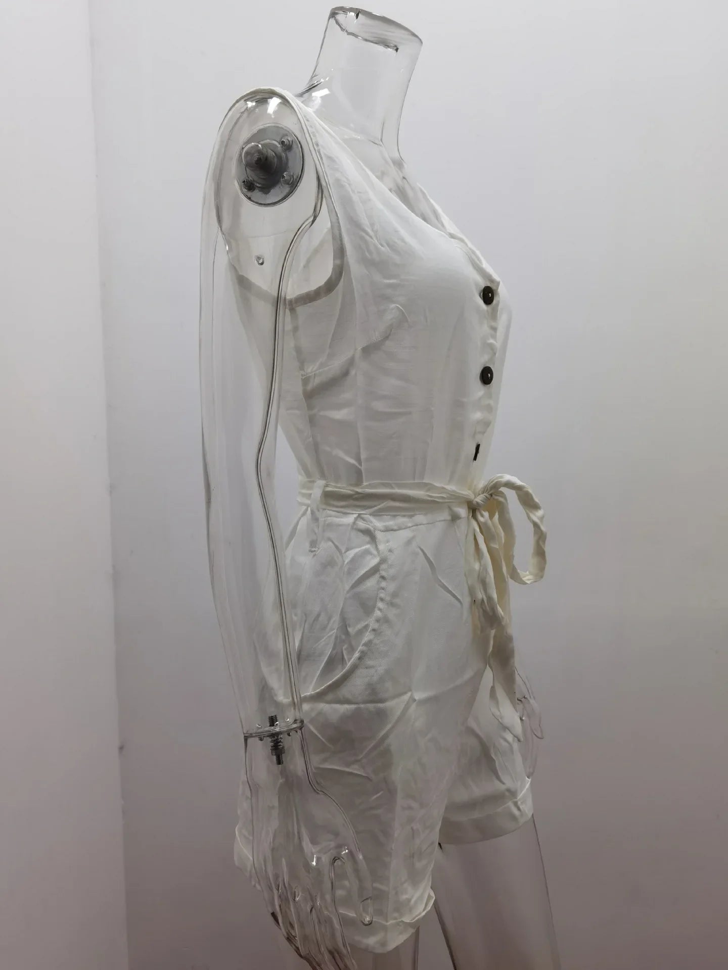 Women's Casual V Neck Monochromatic Jumpsuit with Five Point Shorts Lightweight Summer Outfit