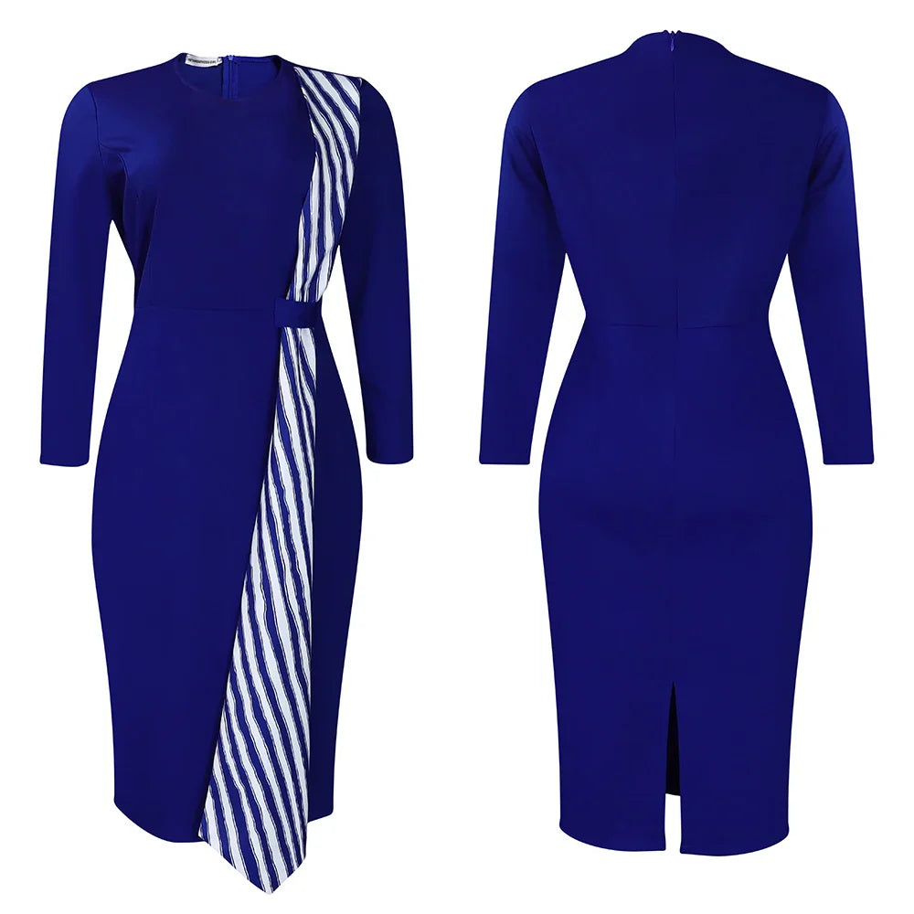 Office Dress For Women Professional O Neck Striped Sheath