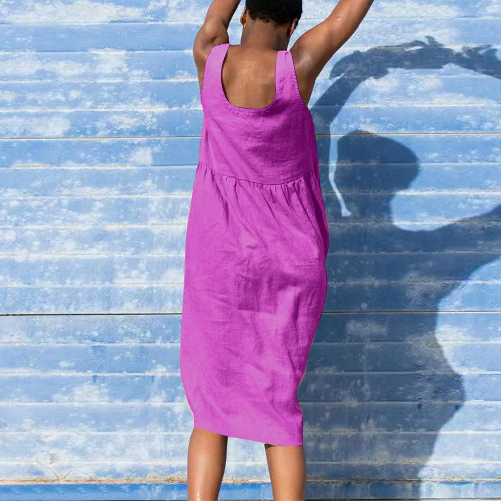 Boho Cotton Linen Sleeveless Dress For Women Summer Holiday