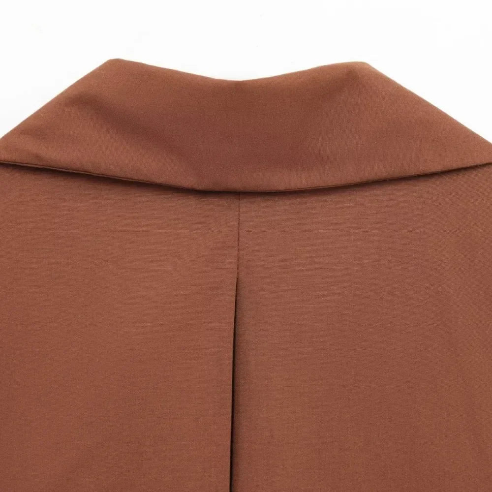 Women's Loose Batwing Satin Lapel Blouse Long Sleeve Single Breasted Solid Color Commuter Shirt Chic Lightweight Top for Spring and Summer