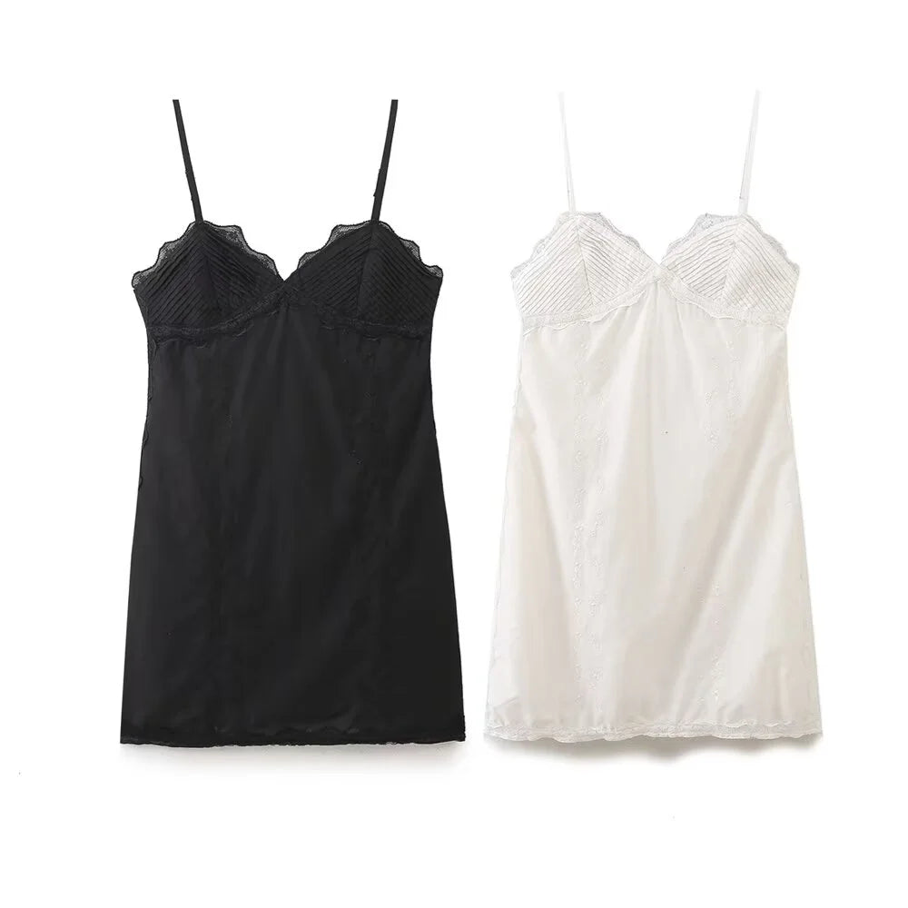 Womens Embroidered Spaghetti Strap Dress Slim Fit Elegance