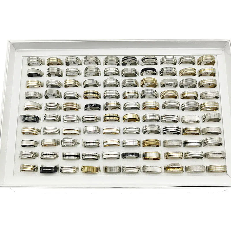 20Pcs Multicolor Stripe Stainless Steel Rings Set for Women and Men Jewelry Accessories