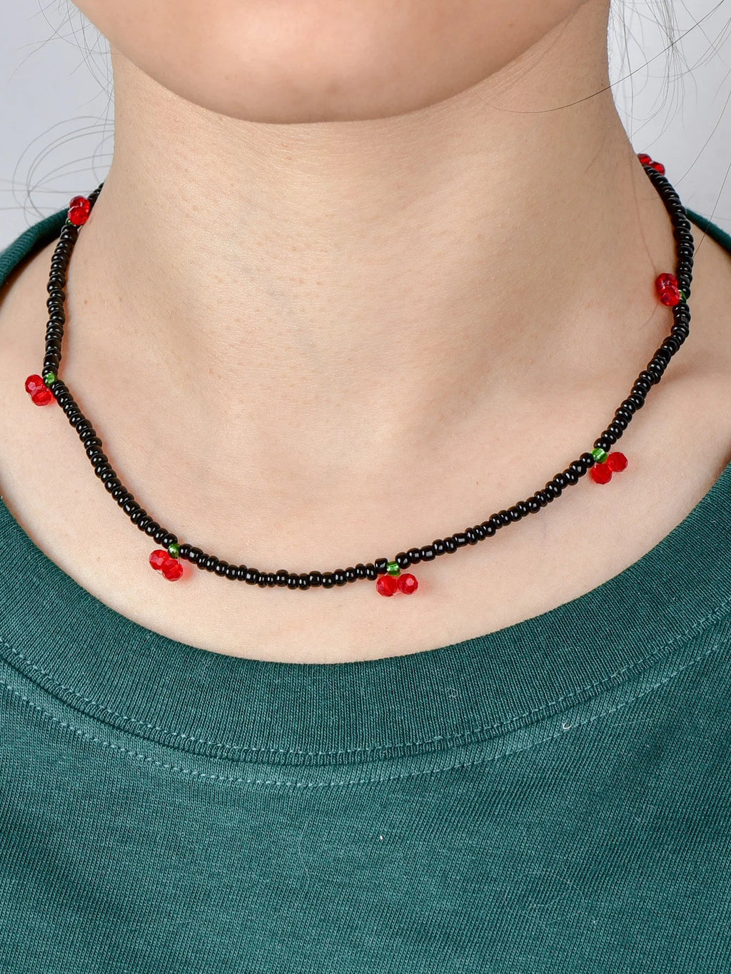 Summer Strawberry Cherry Beaded Necklace for Women - Fresh and Lovely Rice Beads