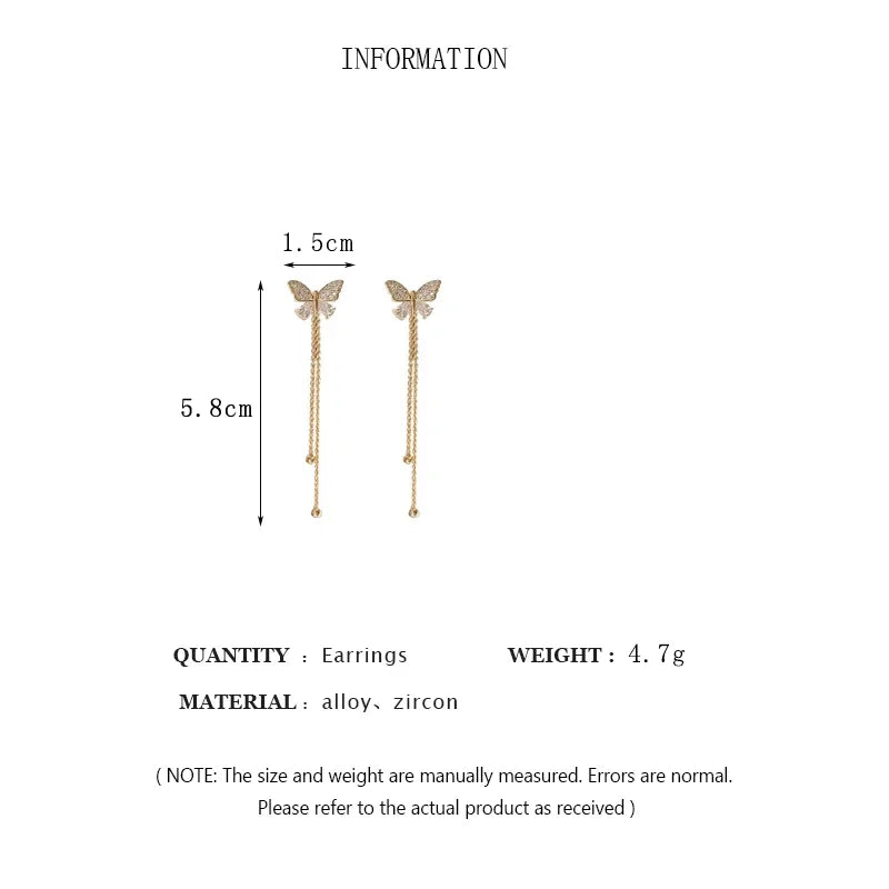 Exquisite Butterfly Long Tassel Earrings Rhinestone Drop Earrings for Women Perfect for Party Wedding Gifts