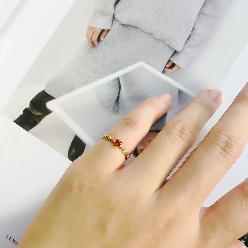 Exquisite Red Love CZ Engagement Ring for Women Thin Band Aesthetic Fashion Jewelry Fancy Birthday Gift