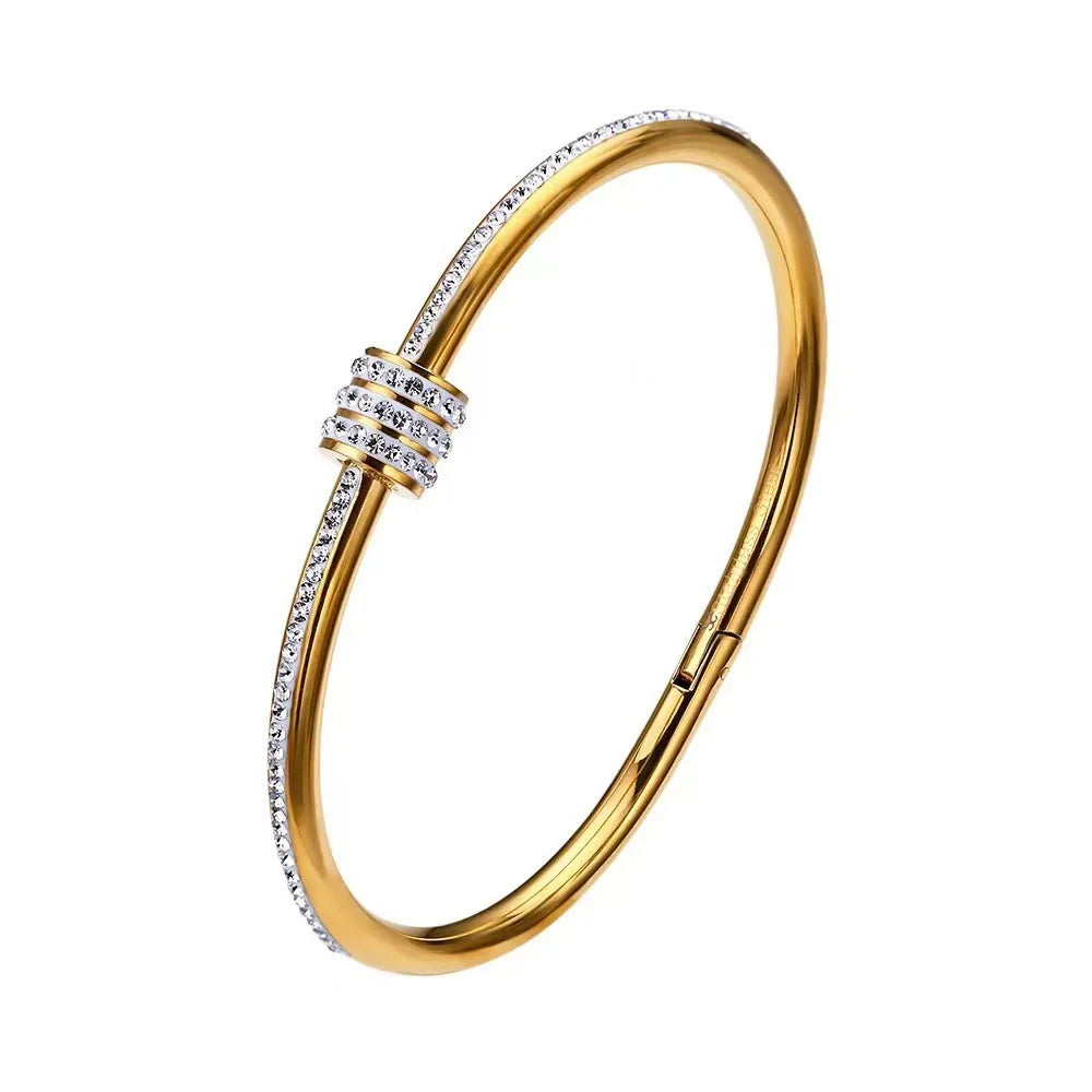 Titanium Steel Gold Plated Bracelet with Inlaid Zircon for Women's Daily Wear