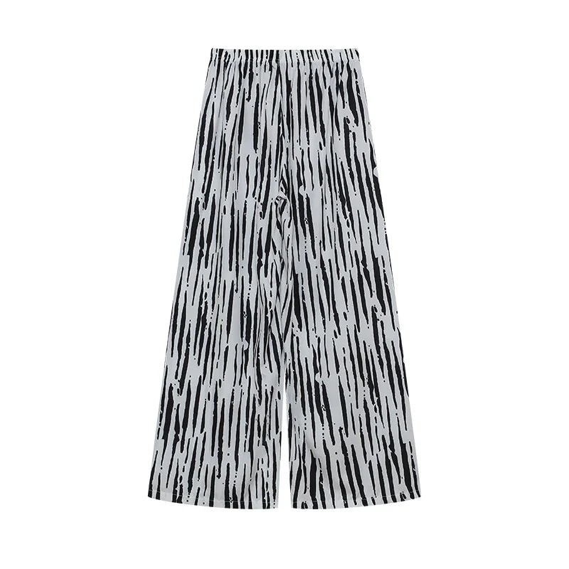 Fashion Printed Loose Long Sleeve Shirt and Straight Leg Pants Set for Women