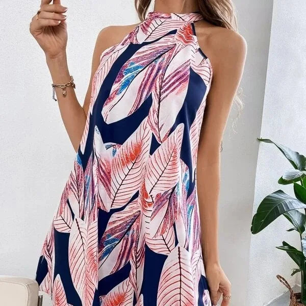 Open Back Sleeveless Summer Print Dress for Beach Vacation
